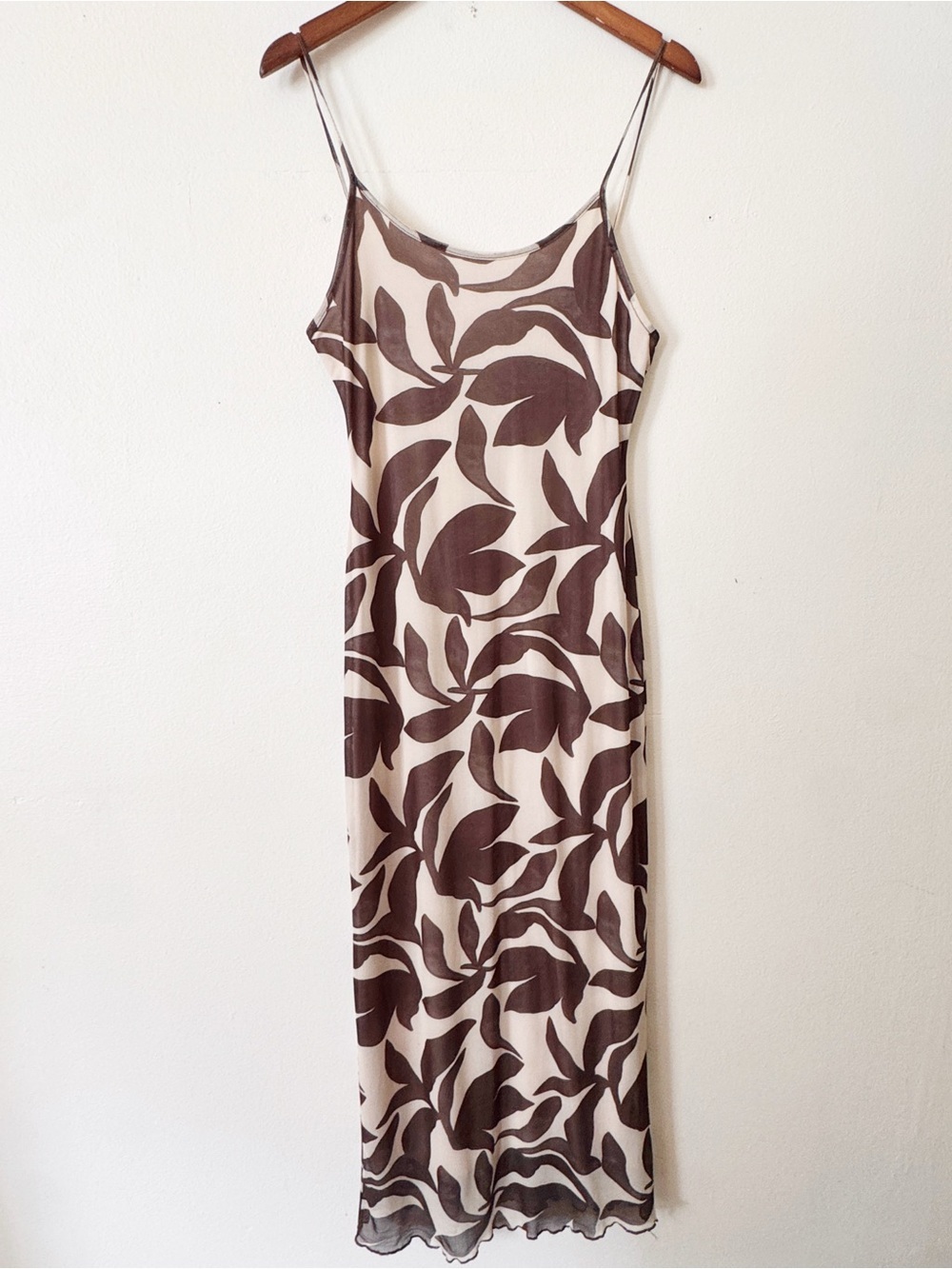 See You Monday Cream Maxi Slip Dress with Leaf Print Large
